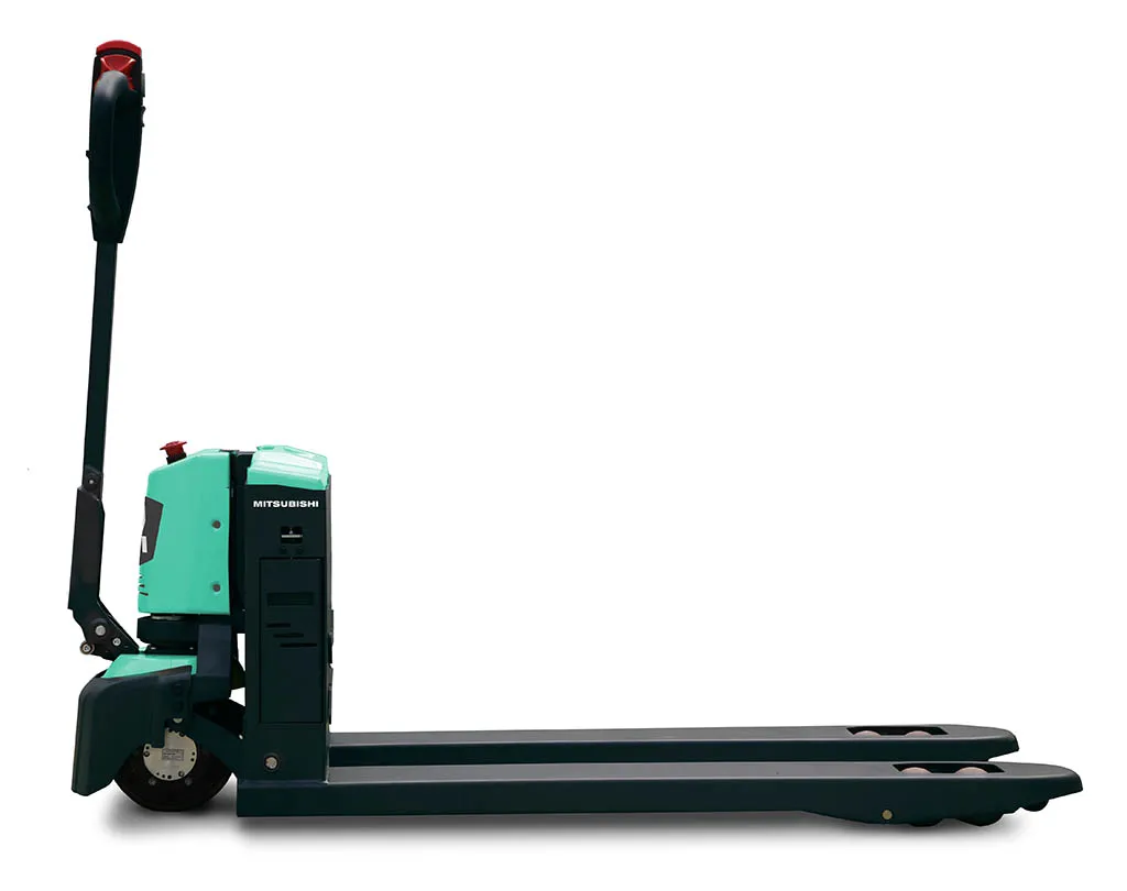 Transpaleta Eléctrica Gama Essential de Mitsubishi vista de perfil